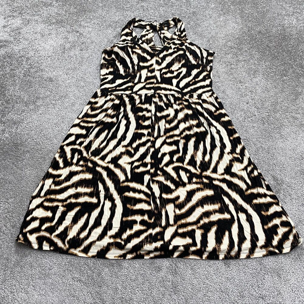Ann Taylor Animal Print Halter A-Line Dress Womens 10 Black Brown Leopard Casual